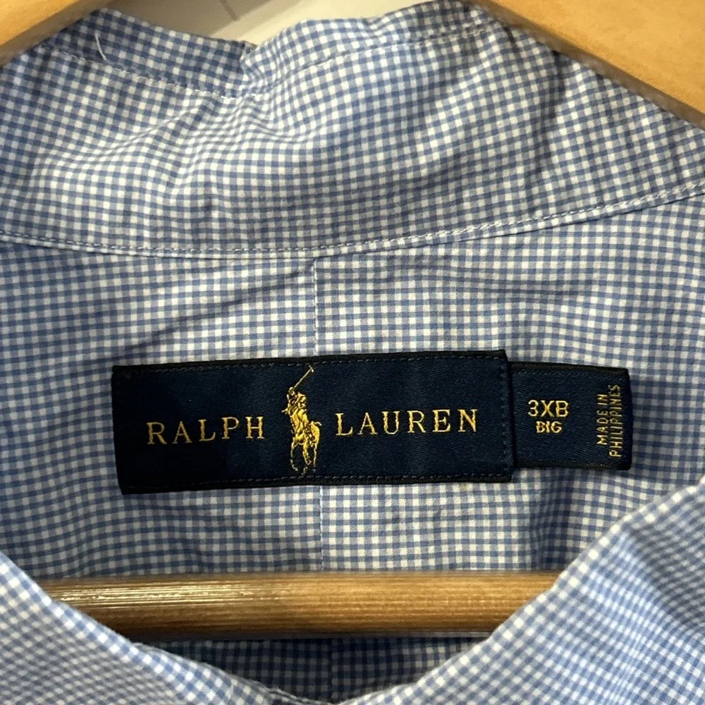Mens Ralph Lauren Big & Tall L/S Button Down Shirt Blue White Check 3XB Clean